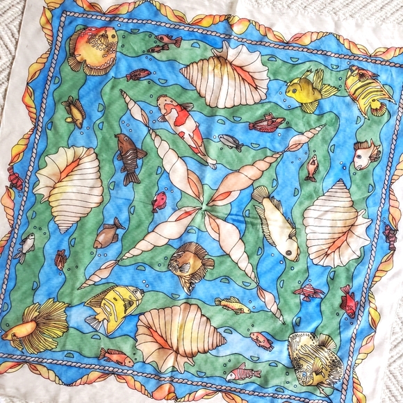 Vintage Accessories Vintage Artys Ocean Themed Silk Scarf Poshmark
